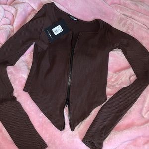 Brown Fashion Nova zipper top